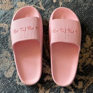 Light pink bebe slides. Soft and comfy!